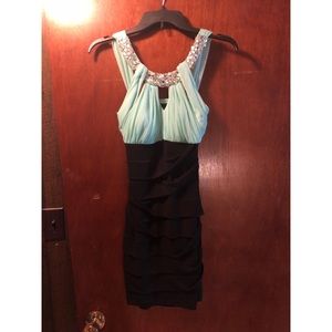 Mint green and black halter top fitted dress